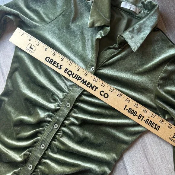 Mulla Olive Green Velour Button-Up Collared Dress – Women’s Medium - Picture 7 of 9